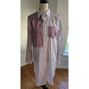 Lauren Ralph Laruen Womens Maroon & White Striped Patchwork Button Up Shirt Med